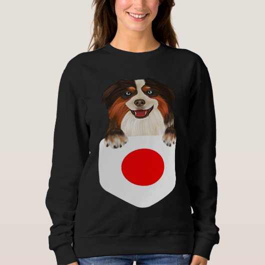 Japan Flag Miniature American Shepherd Dog In Pock スウェットシャツ (正面)