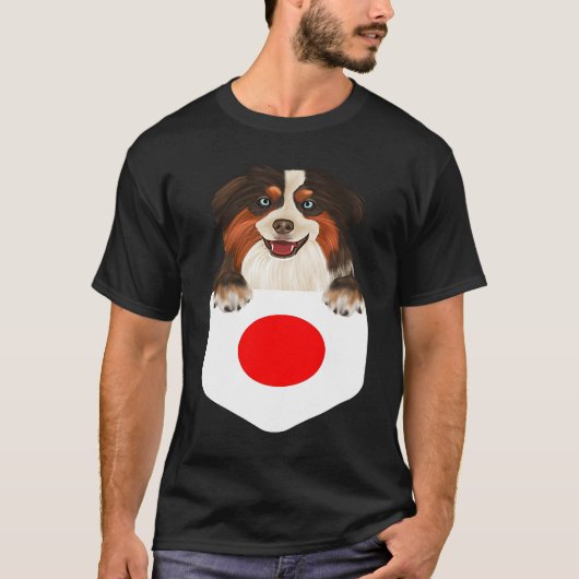 Japan Flag Miniature American Shepherd Dog In Pock Tシャツ (正面)