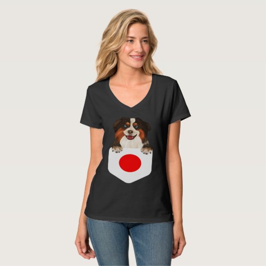 Japan Flag Miniature American Shepherd Dog In Pock Tシャツ (正面フル)