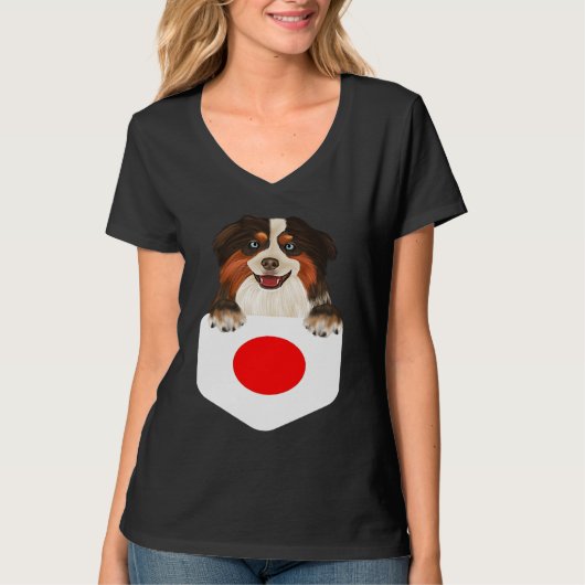 Japan Flag Miniature American Shepherd Dog In Pock Tシャツ (正面)