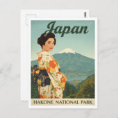 Japan Hakone Fuji Kimono Retro ポストカード (正面/裏面)