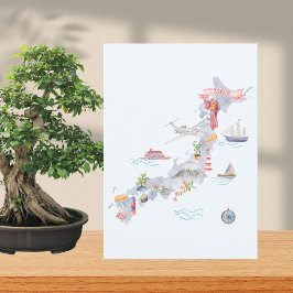 Japan Illustrated Map Flat Greeting カード