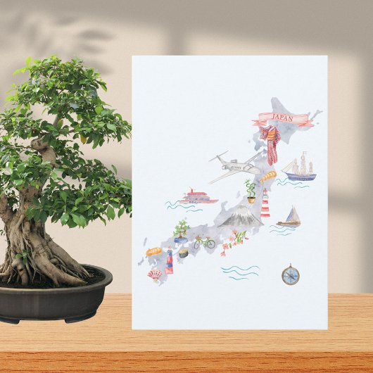 Japan Illustrated Map Flat Greeting カード