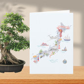 Japan Illustrated Map Folded Greeting カード