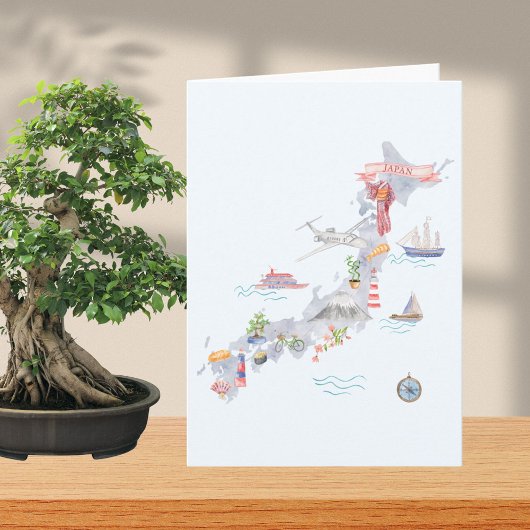 Japan Illustrated Map Folded Greeting カード