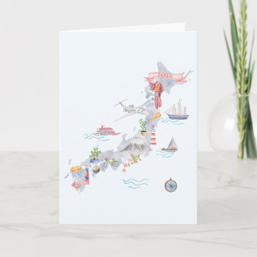 Japan Illustrated Map Folded Greeting カード (正面)