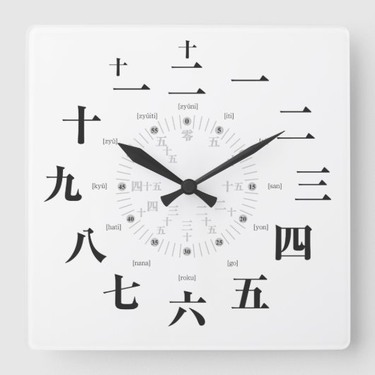 Japan kanji style [white face] スクエア壁時計 (正面)