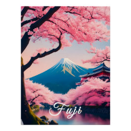 Japan Mount Fuji Cherry Blossom Travel Print ポスター