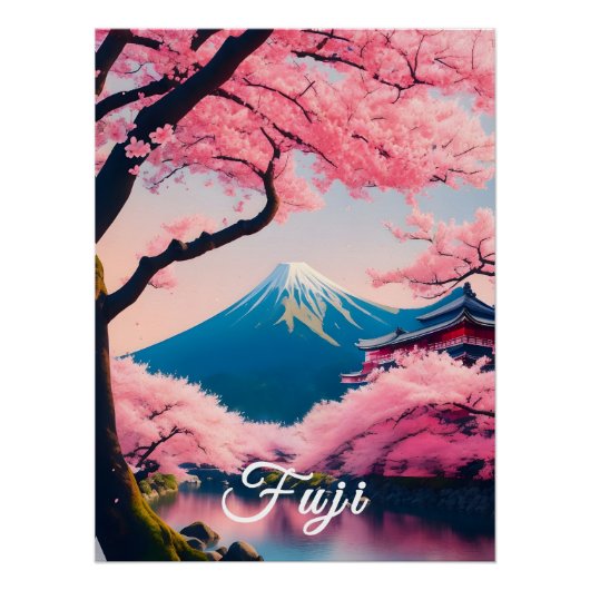 Japan Mount Fuji Cherry Blossom Travel Print ポスター (正面)
