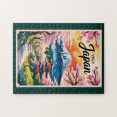 Japan Mount Fuji Illustration Travel Art Vintage ジグソーパズル (横)