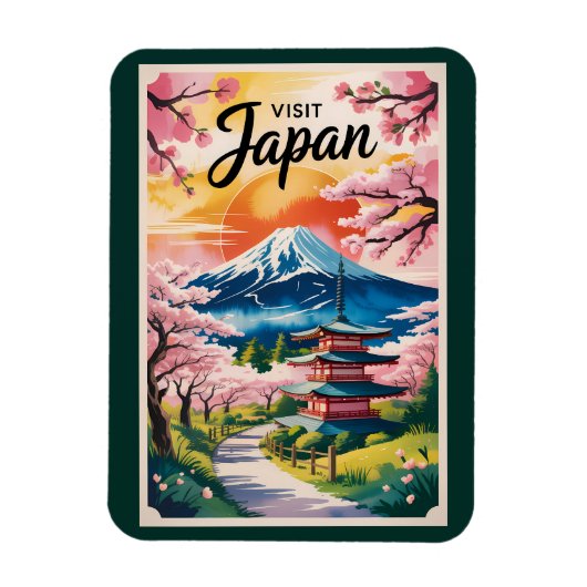 Japan Mount Fuji Illustration Travel Art Vintage マグネット (縦)