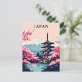 Japan Mount Fuji, Pagoda, and Cherry Blossom ポストカード (スタンド正面)