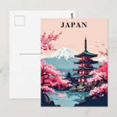 Japan Mount Fuji, Pagoda, and Cherry Blossom ポストカード (正面/裏面)