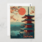 Japan Mount Fuji Pagoda vintage ポストカード (正面/裏面)