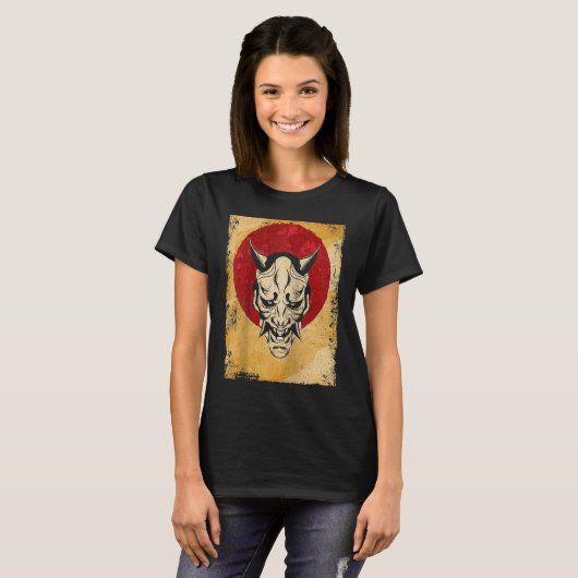 Japan Oni Mask Fighter Japanese Retro Raglan Tシャツ (正面フル)