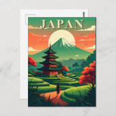 Japan Retro Travel Pagoda and Mount Fuji ポストカード (正面/裏面)