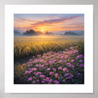 Japan’s Autumn Rice Fields at Sunrise – Art Print ポスター