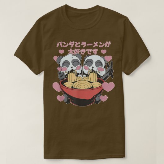 Japan Style Kawaii Ramen Panda  Tシャツ (デザイン正面)