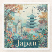 Japan travel poster ガラスコースター (正面)
