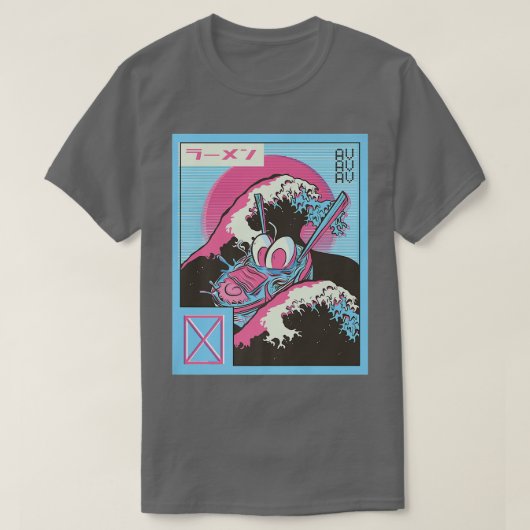 Japan Vaporwave Otaku 素晴らし Wave神奈川ラーメンAn Tシャツ (デザイン正面)