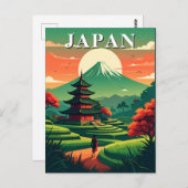 Japan Vintage Travel Pagoda and Mount Fuji ポストカード (正面/裏面)