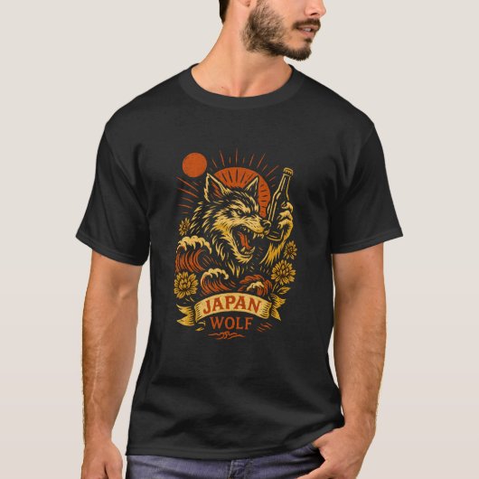 Japan Wolf – Retro Japanese Wild Style Design Tシャツ (正面)