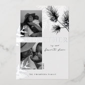 Japandiミニマルモノクロ2枚のクリスマスフォト 箔シーズンカード (正面)