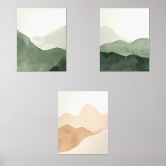 Japandi Sage Green Floral Art | Zen Wall Print Set (正面)