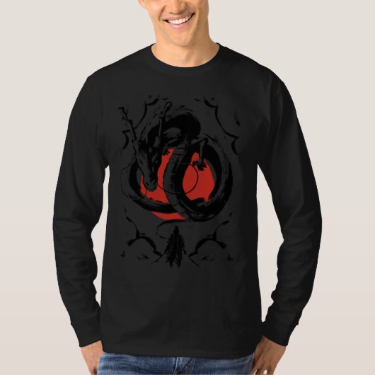 Japanese Aesthetic Dragon and warrior Japanese red Tシャツ (正面)