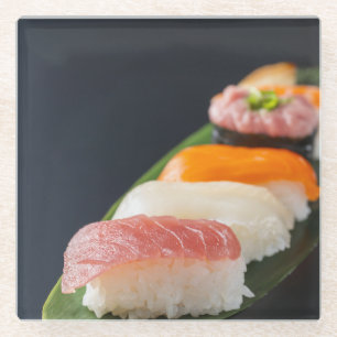 Japanese aesthetics - Assorted sushi on a black ba ガラスコースター
