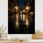 Japanese Alley Rain Night Photography Kyoto Street ポスター (キッチン)