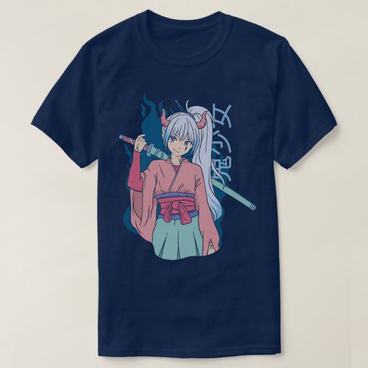 Japanese Anime Demon Samurai Ninja Girl Katana Swo Tシャツ (デザイン正面)