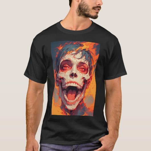 Japanese Anime Titan Attack Skull Fire 01 Tシャツ (正面)