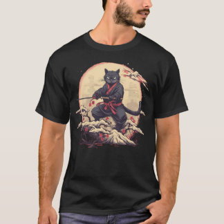 Japanese Art Cat Ninja Ukiyo-e Anime Samurai Cat S Tシャツ