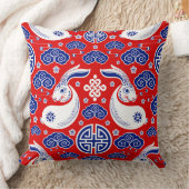 Japanese Art Rabbit Red, Blue Throw Pillows クッション (ブランケット)
