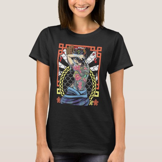 Japanese Artwork Geisha Snake Flower Tシャツ (正面)