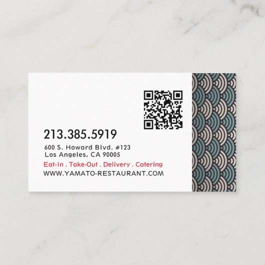 Japanese Asian Restaurant Chef Catering 名刺 (裏面)