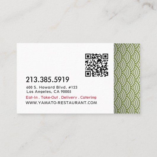 Japanese Asian Restaurant Chef Catering 名刺 (裏面)