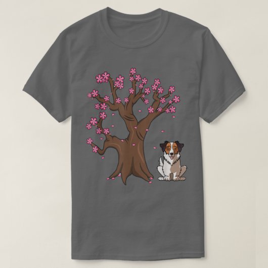 Japanese Australian Shepherd Aussie Dog Cherry Blo Tシャツ (デザイン正面)