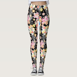 Japanese Background with Cherry Blossoms and Balls レギンス