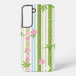 Japanese Bamboo and Floral Stripe Pattern Samsung Galaxy S22+ケース