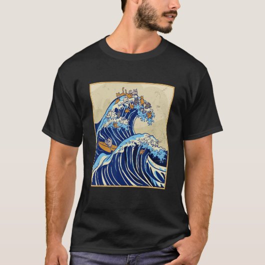 Japanese Big Wave of Cats Surfing Kanagawa Wave Vi Tシャツ (正面)