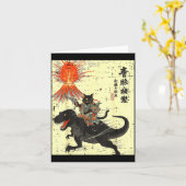 Japanese Black Cat On Trex Funny Ukiyo-e Boys Kids カード (黄色い花)