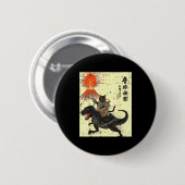 Japanese Black Cat On Trex Funny Ukiyo-e Boys Kids 缶バッジ (正面&裏面)