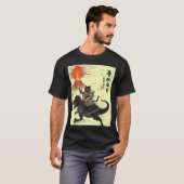 Japanese Black Cat On Trex Funny Ukiyo-e Boys Kids Tシャツ (正面フル)