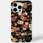 Japanese Black Floral Pattern Monogrammed Case-Mate iPhoneケース (裏面)