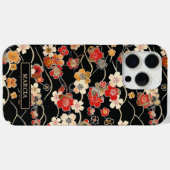 Japanese Black Floral Pattern Monogrammed Case-Mate iPhoneケース (裏面 (横))