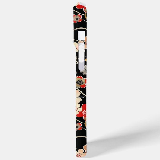 Japanese Black Floral Pattern Monogrammed Case-Mate iPhoneケース (裏面 / 左)