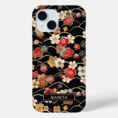 Japanese Black Floral Pattern Monogrammed Case-Mate iPhoneケース (裏面)