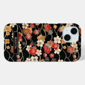 Japanese Black Floral Pattern Monogrammed Case-Mate iPhoneケース (裏面 (横))